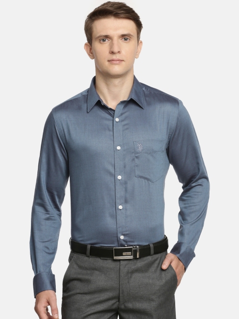 

U.S. Polo Assn. Tailored Men Blue Tailored Fit Self-Design Formal Shirt