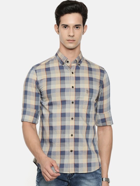 

U.S. Polo Assn. Men Blue & Beige Tailored Fit Checked Casual Shirt