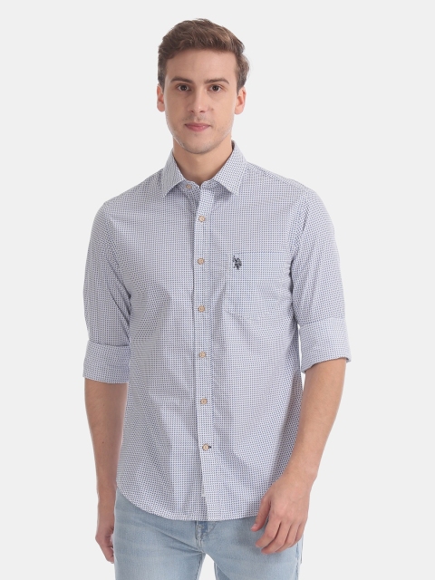 

U.S. Polo Assn. Men White & Blue Regular Fit Printed Casual Shirt