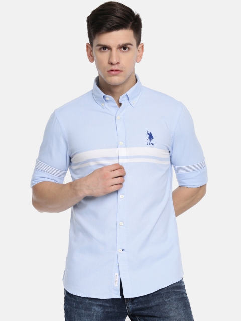 

U.S. Polo Assn. Men Blue Tailored Fit Solid Casual Shirt