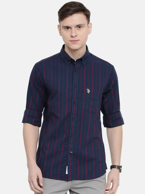 

U.S. Polo Assn. Men Blue Tailored Fit Striped Casual Shirt