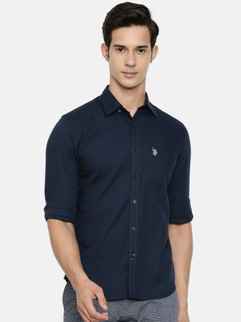 

U.S. Polo Assn. Men Navy Blue Tailored Fit Solid Casual Shirt