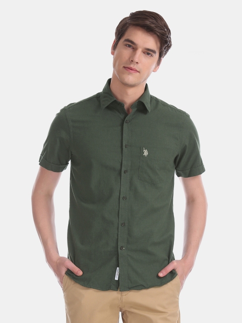 

U.S. Polo Assn. Men Olive Green Regular Fit Solid Casual Shirt