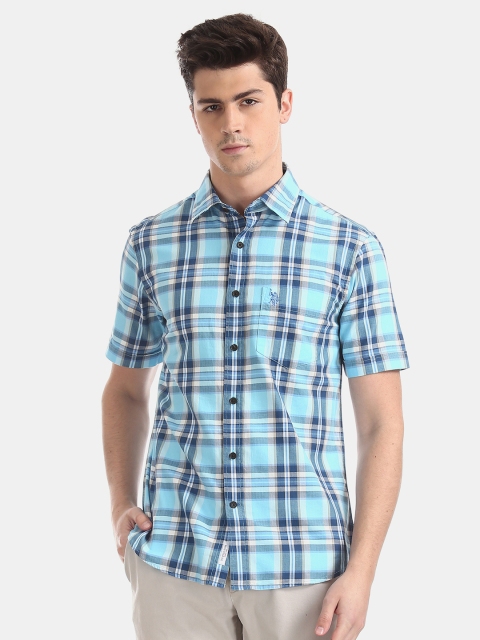 

U.S. Polo Assn. Men Blue Regular Fit Checked Casual Shirt