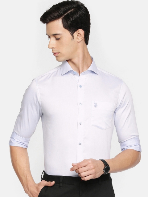 

U.S. Polo Assn. Tailored Men Blue Tailored Fit Self Design Smart Casual Shirt