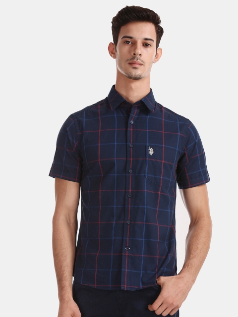 

U.S. Polo Assn. Men Navy Blue Regular Fit Checked Casual Shirt