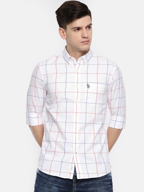 

U.S. Polo Assn. Men White & Blue Tailored Fit Checked Casual Shirt
