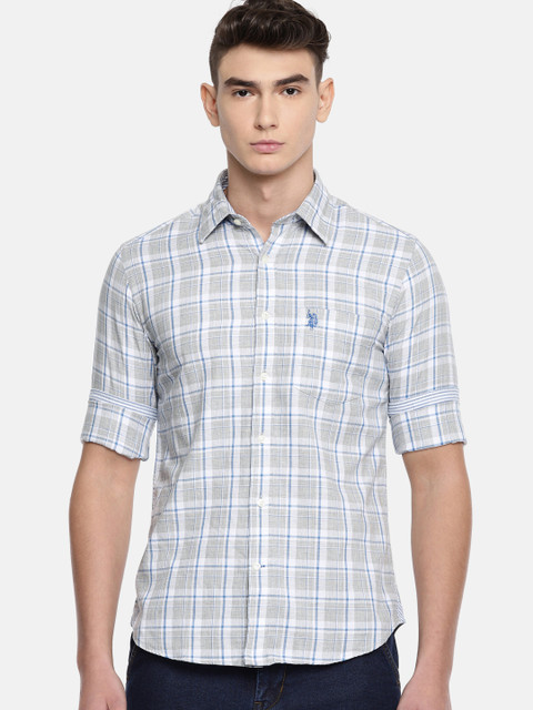 

U.S. Polo Assn. Men Grey & White Regular Fit Checked Casual Shirt