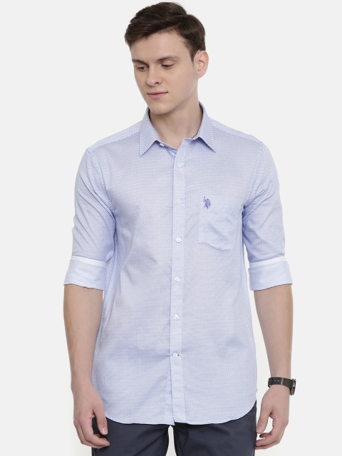 

U.S. Polo Assn. Tailored Men White & Blue Tailored Fit Printed Casual Shirt