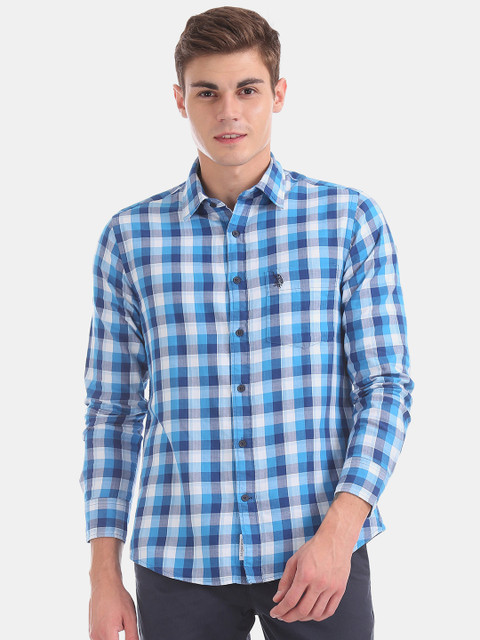 

U.S. Polo Assn. Men Blue & White Regular Fit Checked Casual Shirt