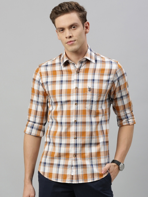 

U.S. Polo Assn. Men Mustard Yellow & White Tailored Fit Checked Casual Shirt