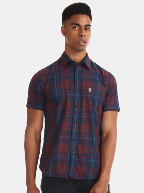 

U.S. Polo Assn. Men Navy Blue & Red Regular Fit Checked Casual Shirt