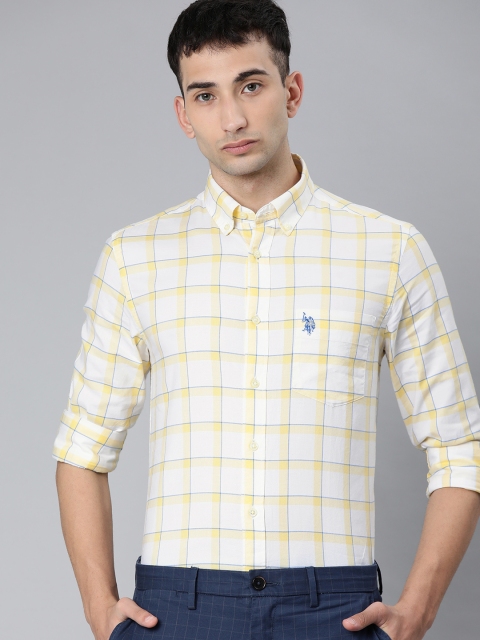 

U.S. Polo Assn. Men Yellow & White Tailored Fit Checked Smart Casual Shirt