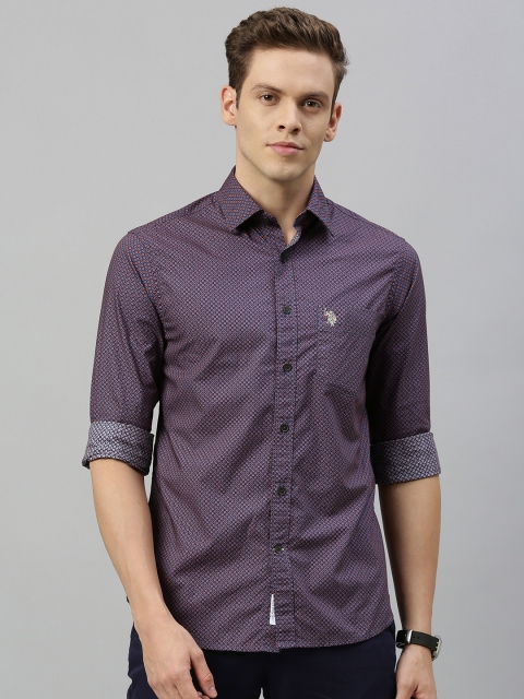 

U.S. Polo Assn. Men Red & Blue Tailored Fit Printed Casual Shirt