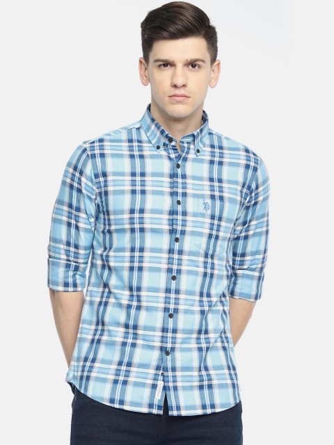 

U.S. Polo Assn. Men Blue & Navy Blue Checked Regular Fit Casual Shirt
