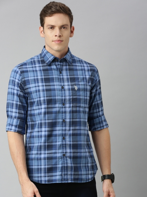 

U.S. Polo Assn. Men Navy Blue Regular Fit Checked Casual Shirt