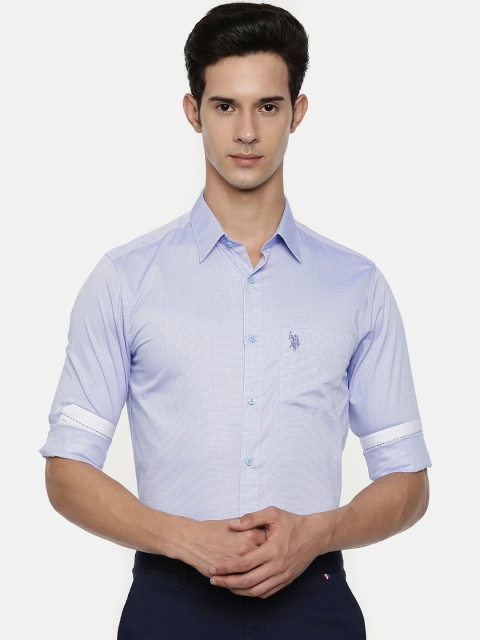 

U.S. Polo Assn. Tailored Men Blue Tailored Fit Striped Smart Casual Shirt