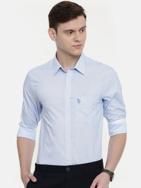 

U.S. Polo Assn. Tailored Men White & Blue Tailored Fit Printed Casual Shirt