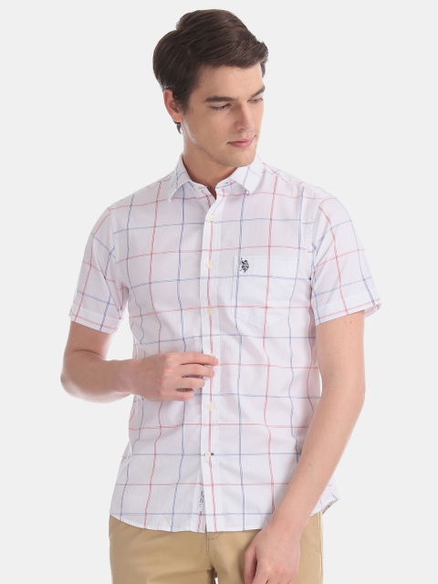 

U.S. Polo Assn. Men White & Blue Regular Fit Checked Casual Shirt