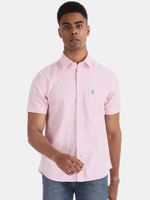 

U.S. Polo Assn. Men Pink & Off-White Regular Fit Printed Casual Shirt