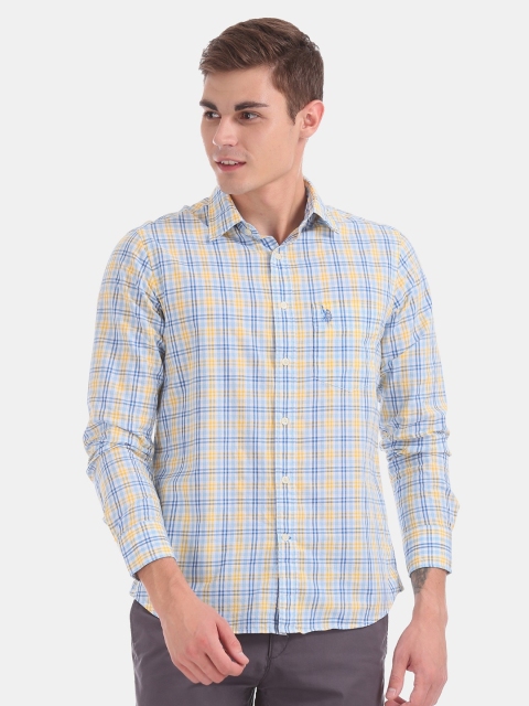 

U.S. Polo Assn. Men Blue & Yellow Regular Fit Checked Casual Shirt