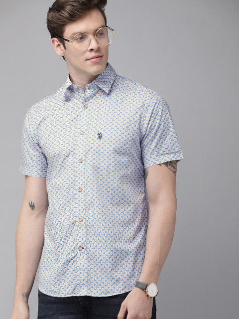 

U.S. Polo Assn. Men Blue & Grey Tailored Fit Printed Casual Shirt