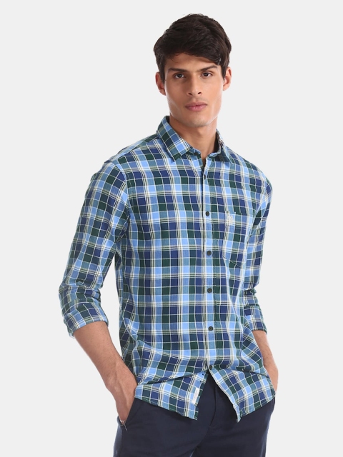 

U.S. Polo Assn. Men Navy Blue & Green Regular Fit Checked Casual Shirt