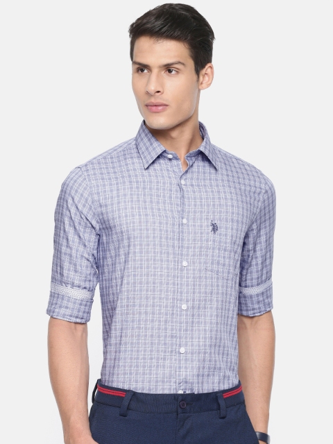 

U.S. Polo Assn. Tailored Men Blue & Black Tailored Fit Checked Smart Casual Shirt