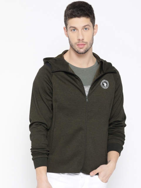 

U.S. Polo Assn. Men Olive Green Solid Hooded Sweatshirt