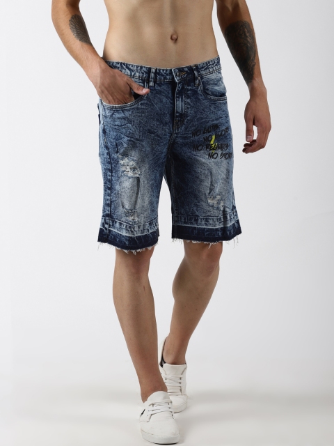 

Blue Saint Men Blue Washed Slim Fit Denim Shorts