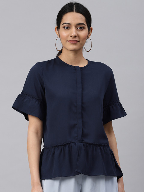 

Van Heusen Woman Women Navy Blue Solid Top
