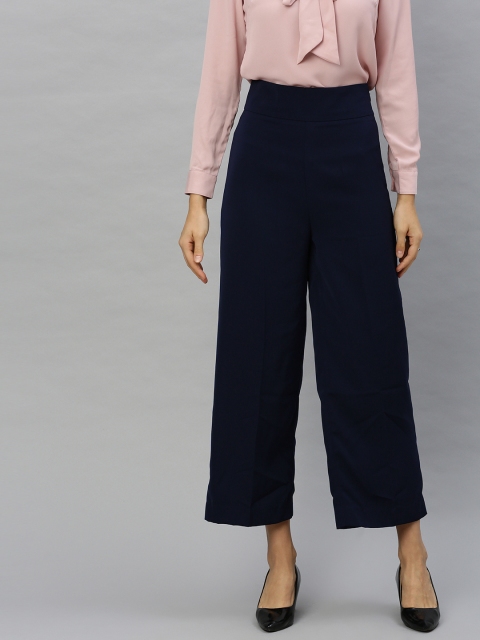 

Van Heusen Woman Navy Blue Regular Fit Solid Cropped Parallel Trousers