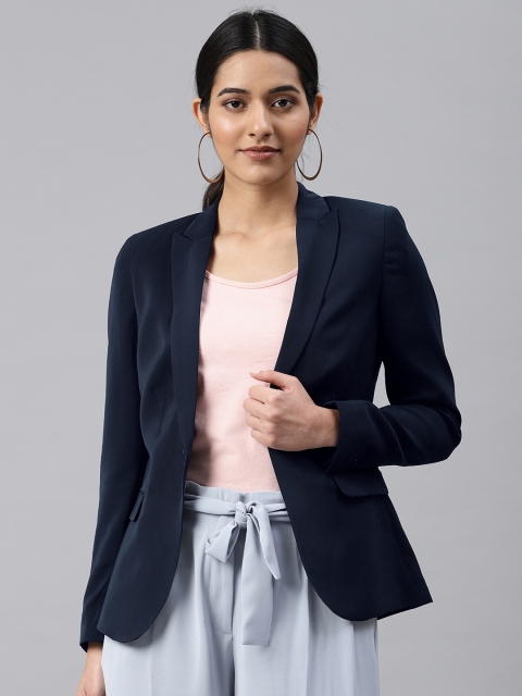 

Van Heusen Woman Navy Blue Solid Single Breasted Casual Blazer