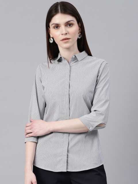 

Van Heusen Women Grey & White Regular Fit Striped Formal Shirt