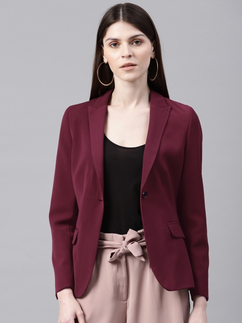 

Van Heusen Woman Maroon Solid Single Breasted Casual Blazer
