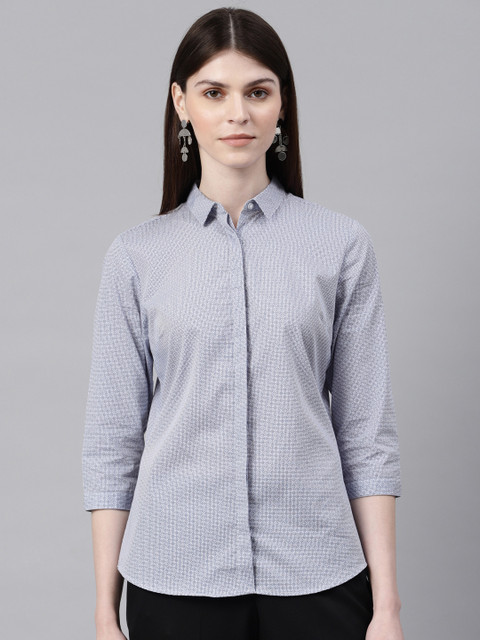 

Van Heusen Woman White & Blue Regular Fit Printed Smart Casual Shirt