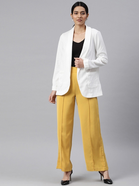 

Van Heusen Woman Women Mustard Yellow Regular Fit Solid Smart Casual Parallel Trousers