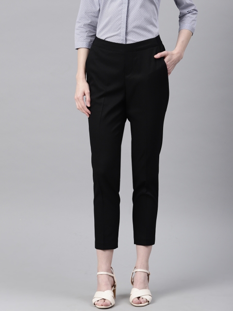 

Van Heusen Woman Black Regular Fit Solid Cropped Peg Trousers