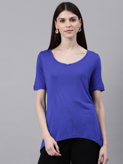 

Van Heusen Woman Blue Solid V-Neck T-shirt