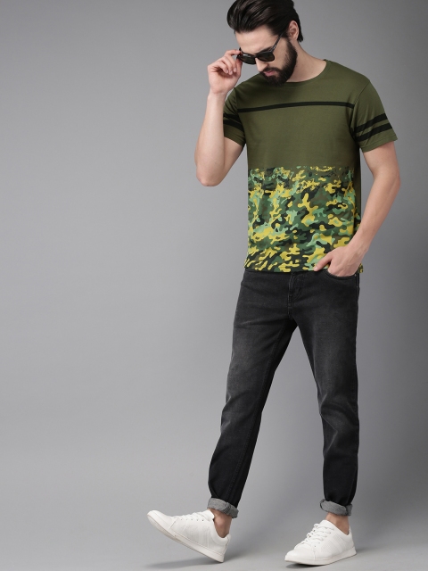 

Moda Rapido Men Olive Green Camouflage Printed Round Neck T-shirt