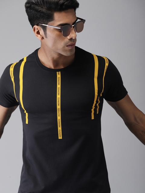 

Moda Rapido Men Black & Yellow Printed Round Neck T-shirt