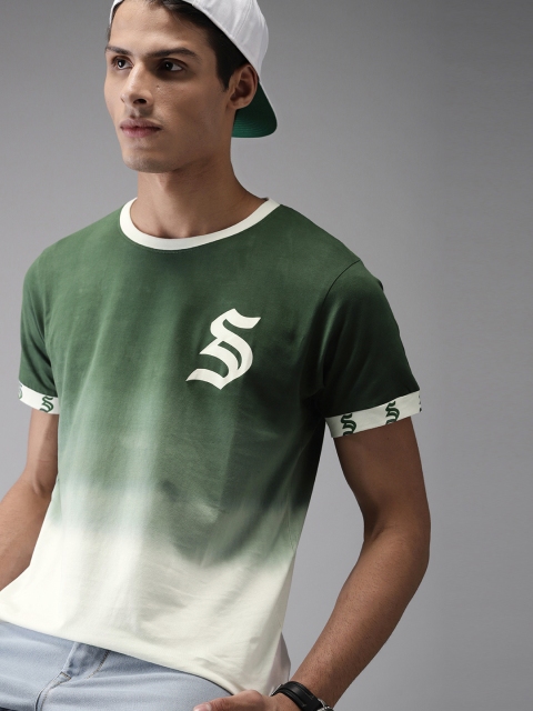 

Moda Rapido Men Green & White Dyed Round Neck T-shirt