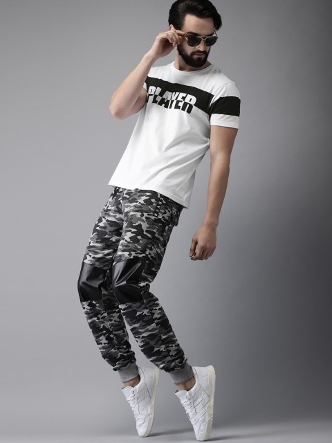

Moda Rapido Men White Black Printed Round Neck Pure Cotton T-shirt