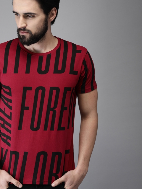 

Moda Rapido Men Maroon Printed Round Neck T-shirt