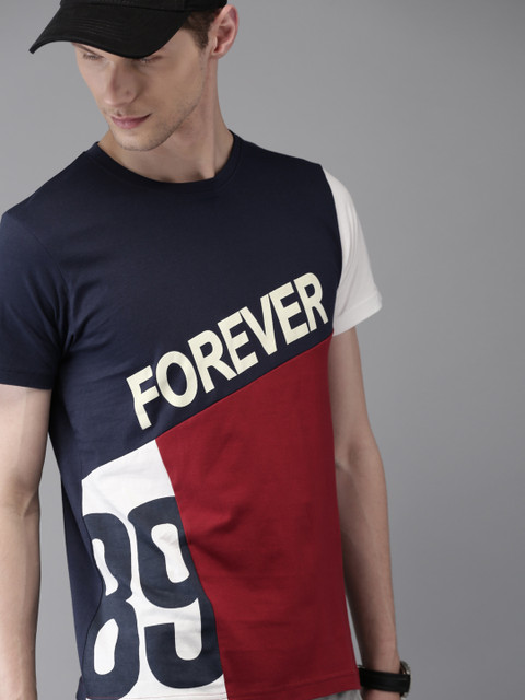 

Moda Rapido Men Maroon & Navy Colourblocked Round Neck T-shirt