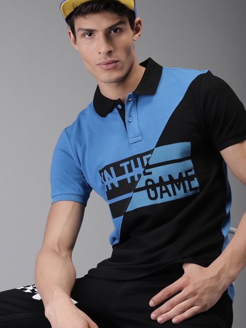

Moda Rapido Men Blue & Black Colourblocked Polo Collar T-shirt