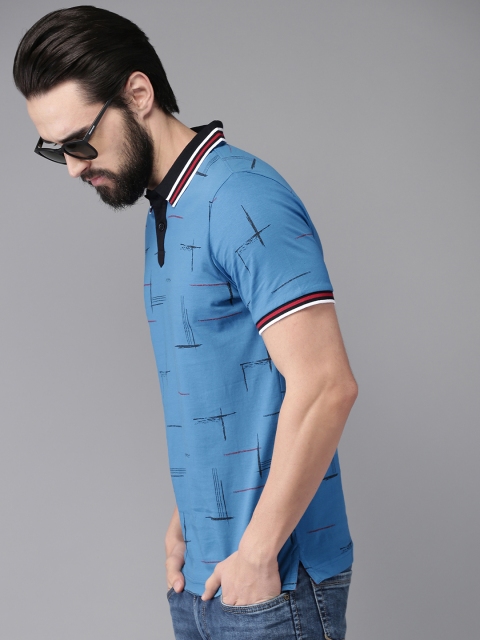 

Moda Rapido Men Blue Printed Polo T-shirt