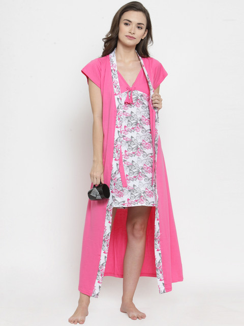 

Claura Pink & White Printed Nightdress Cot-25