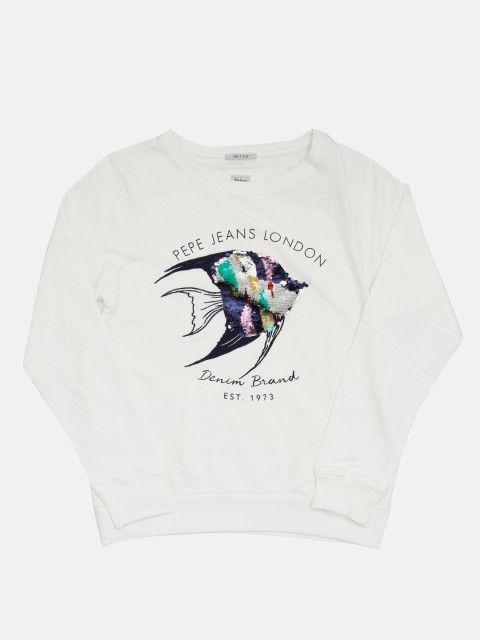 

Pepe Jeans Women White Sequined Sweatshirt
