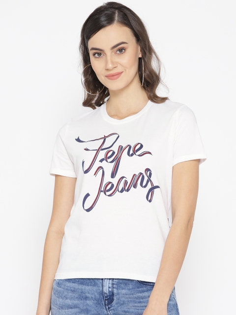 

Pepe Jeans Women White Printed Round Neck T-shirt